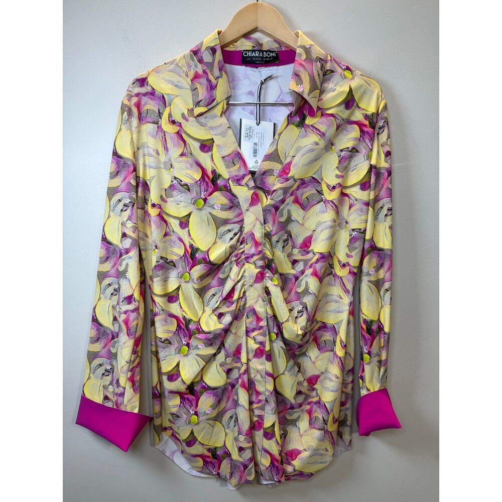 Chiara Boni Pink and Yellow Button Down Shirt - Picture 2 of 8